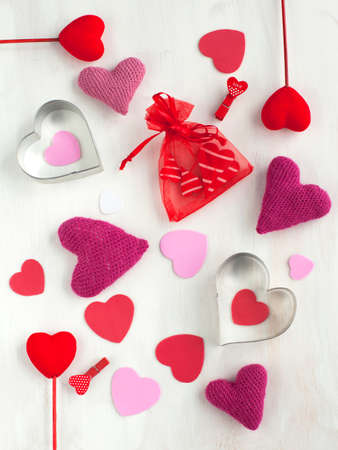 Valentines Day background with hearts shaped cookiesの写真素材