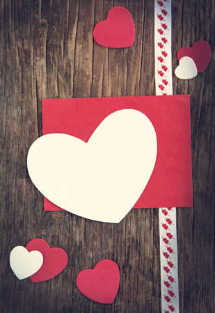 Valentines Day background with heart and empty greeting cardの写真素材
