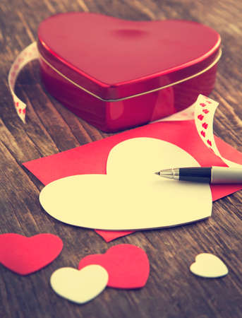 Valentines Day background with heart and empty greeting cardの写真素材