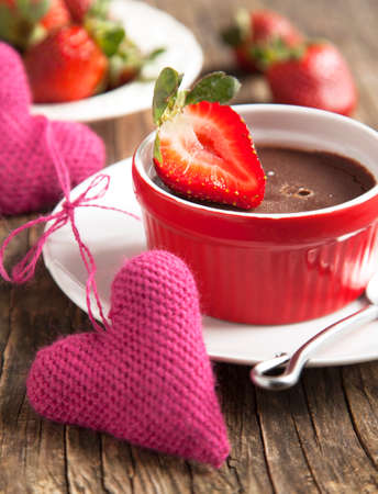 Chocolate Panna cotta with strawberry の写真素材