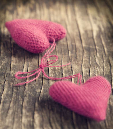 Valentines Day background with hearts  Selective focus on a bow の写真素材