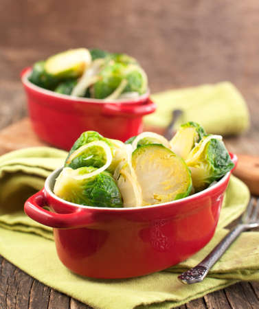 Fried Brussels Sprouts with Onionsの写真素材