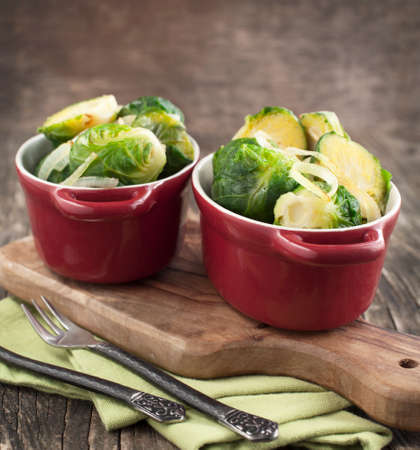 Fried Brussels Sprouts with Onionsの写真素材