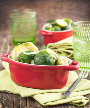 Fried Brussels Sprouts with Onionsの写真素材