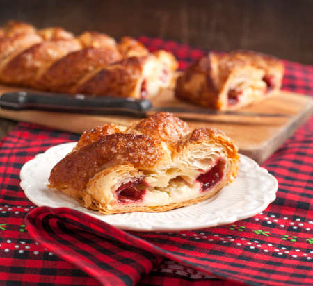Cheese and strawberry strudel  の写真素材