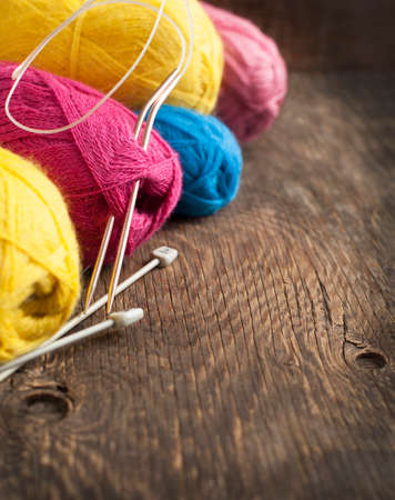 Yarn on wooden の写真素材