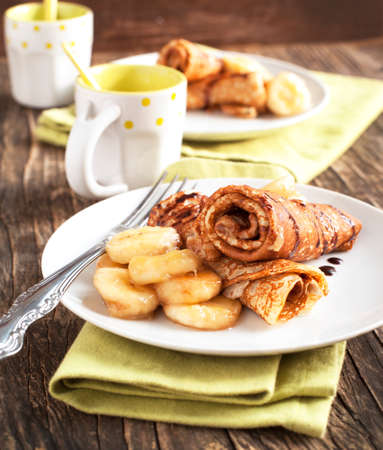 Crepes with banana sauceの写真素材