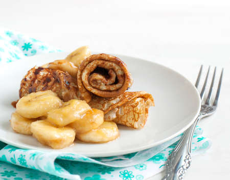 Crepes with banana sauceの写真素材