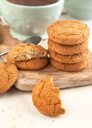 Oatmeal cookies and cup of teaの写真素材