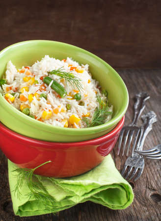 Rice with  mixed vegetables in bowlの写真素材