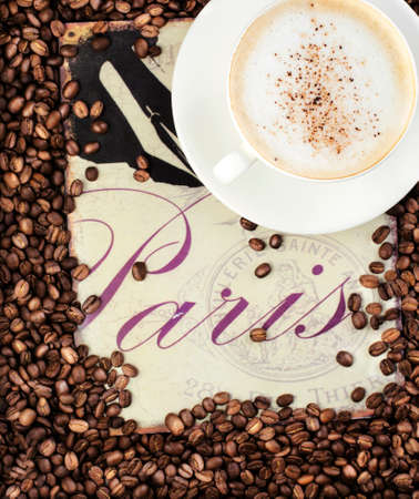 Cup of coffee and coffee beans  Selective focusの写真素材