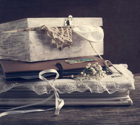 Vintage Albums with Photos and Memories things  の写真素材