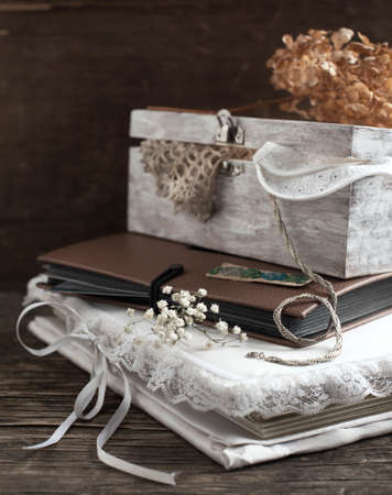 Vintage Albums with Photos and Memories thingsの写真素材