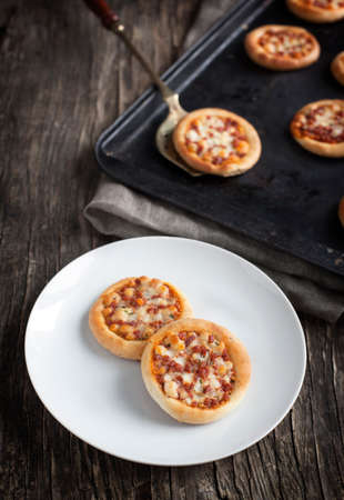 Mini pizza with pepperoniの写真素材