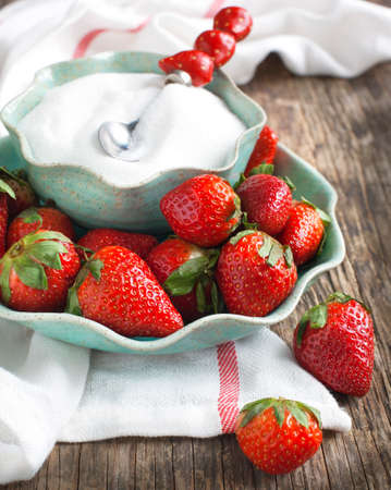 Fresh strawberries with sugarの写真素材