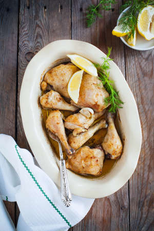 Oven-baked lemon chickenの写真素材