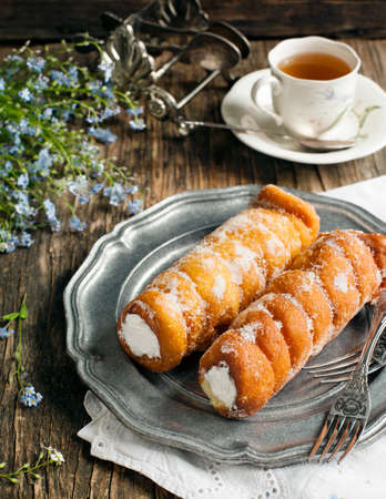 Deep-fried pastry filled with creamの写真素材
