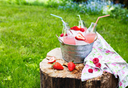 Lemonade with raspberry  Selective focusの写真素材