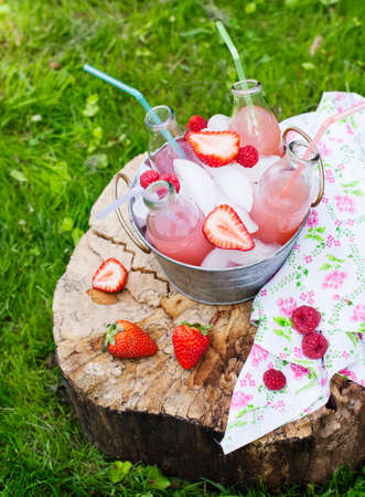 Lemonade with raspberry  Selective focusの写真素材