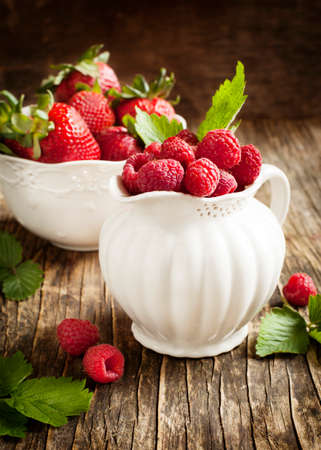 Fresh raspberry and strawberryの写真素材