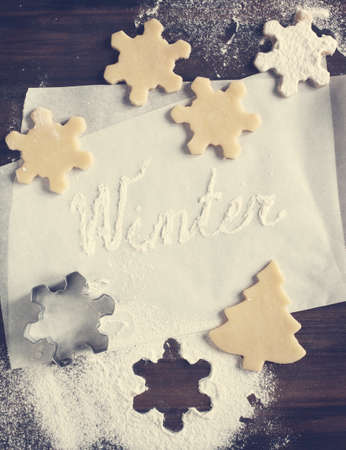 Baking Christmas cookies. Toned imageの写真素材