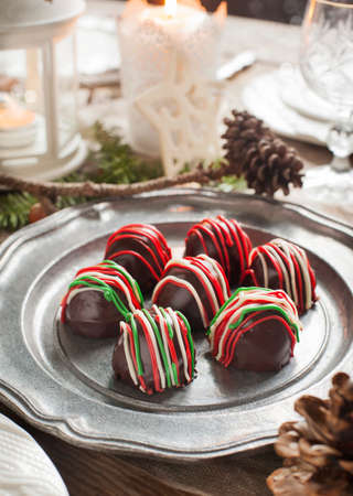 Hand made Chocolate truffle on holiday tableの写真素材