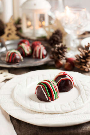 Hand made Chocolate truffle on holiday tableの写真素材