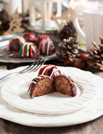 Hand made Chocolate truffle on holiday tableの写真素材