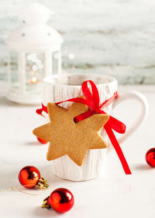 Cup of hot tea and gingerbreadの写真素材