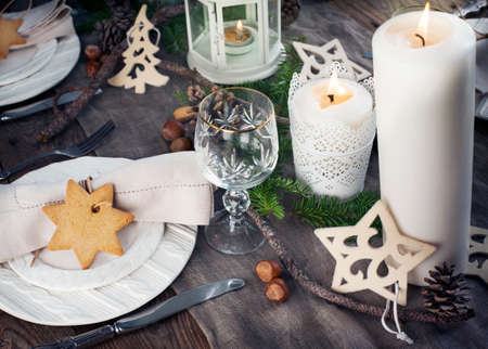 Christmas table setting. Holiday Decorations.の写真素材