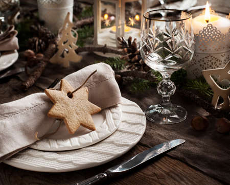 Christmas table setting. Holiday Decorations.の写真素材