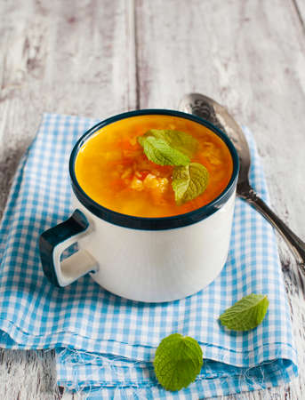 Carrot and ginger soup with red lentilsの写真素材