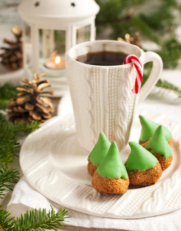 Almond cookies and cup of teaの写真素材
