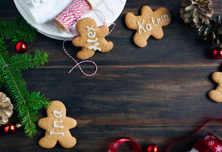 Gingerbread man. Place card cookiesの写真素材