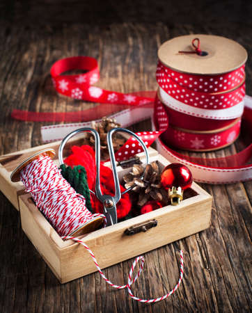 Christmas wrapping accessoriesの写真素材
