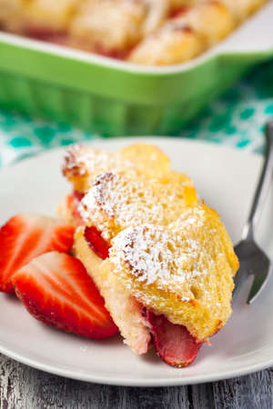 Baked french toast with strawberryの写真素材