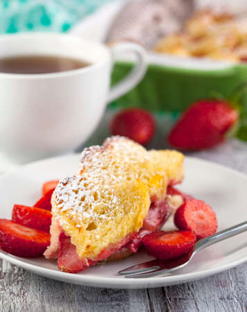 Baked french toast with strawberryの写真素材