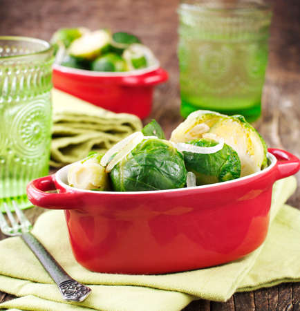 Fried Brussels Sprouts with Onionsの写真素材