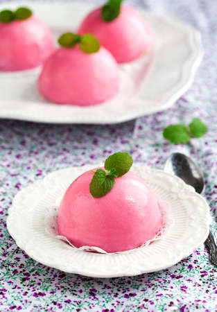 Bush black currant cake with creamy mousse.の写真素材