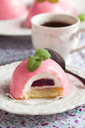 Bush black currant cake with creamy mousse.の写真素材
