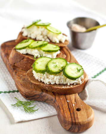 Sandwich with fresh cream cheese and cucumberの写真素材