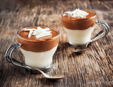 Chocolate mouse with dark and white chocolateの写真素材