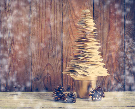Paper Christmas tree Christmas Decoration. Toned imageの写真素材
