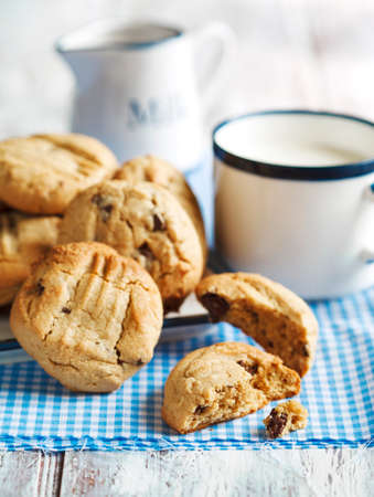 Peanut butter cookies with chocolate chipsの写真素材