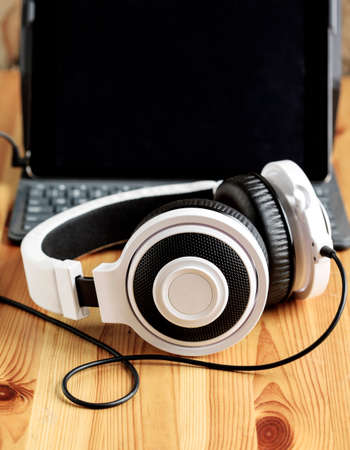 Headphones and tabletの写真素材