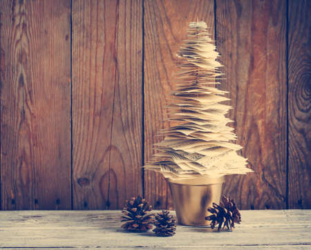 Paper Christmas tree Christmas Decoration. Toned imageの写真素材