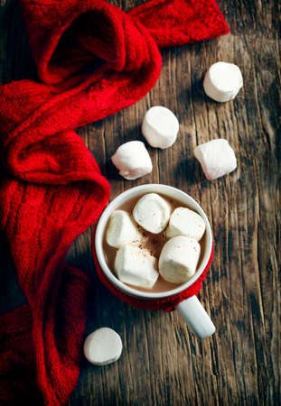 Mug filled with hot chocolate and marshmallows.の写真素材