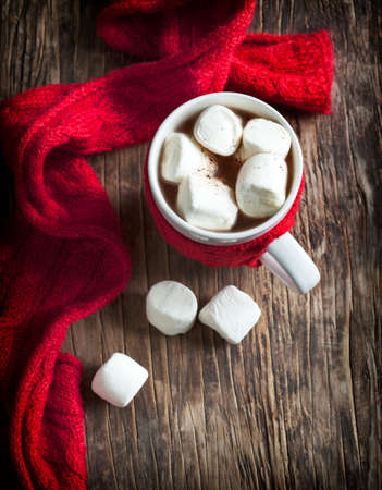 Mug filled with hot chocolate and marshmallows.の写真素材