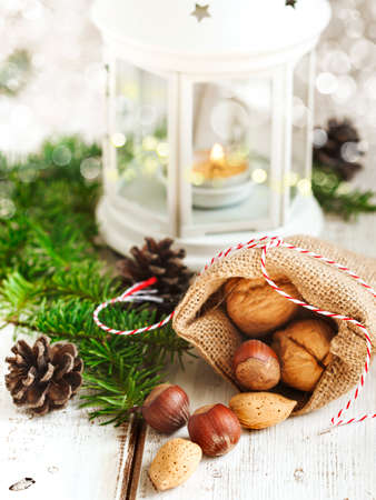 Christmas decoration with nutsの写真素材