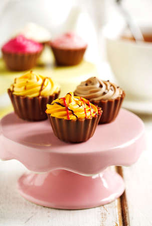 Delicious chocolate candies. Chocolate cupcake.の写真素材